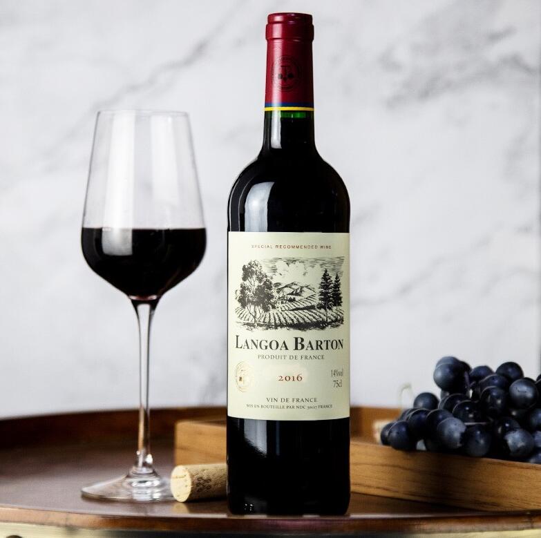 法国原瓶进口14度朗格巴顿小橡树干红葡萄酒送礼袋海马刀750